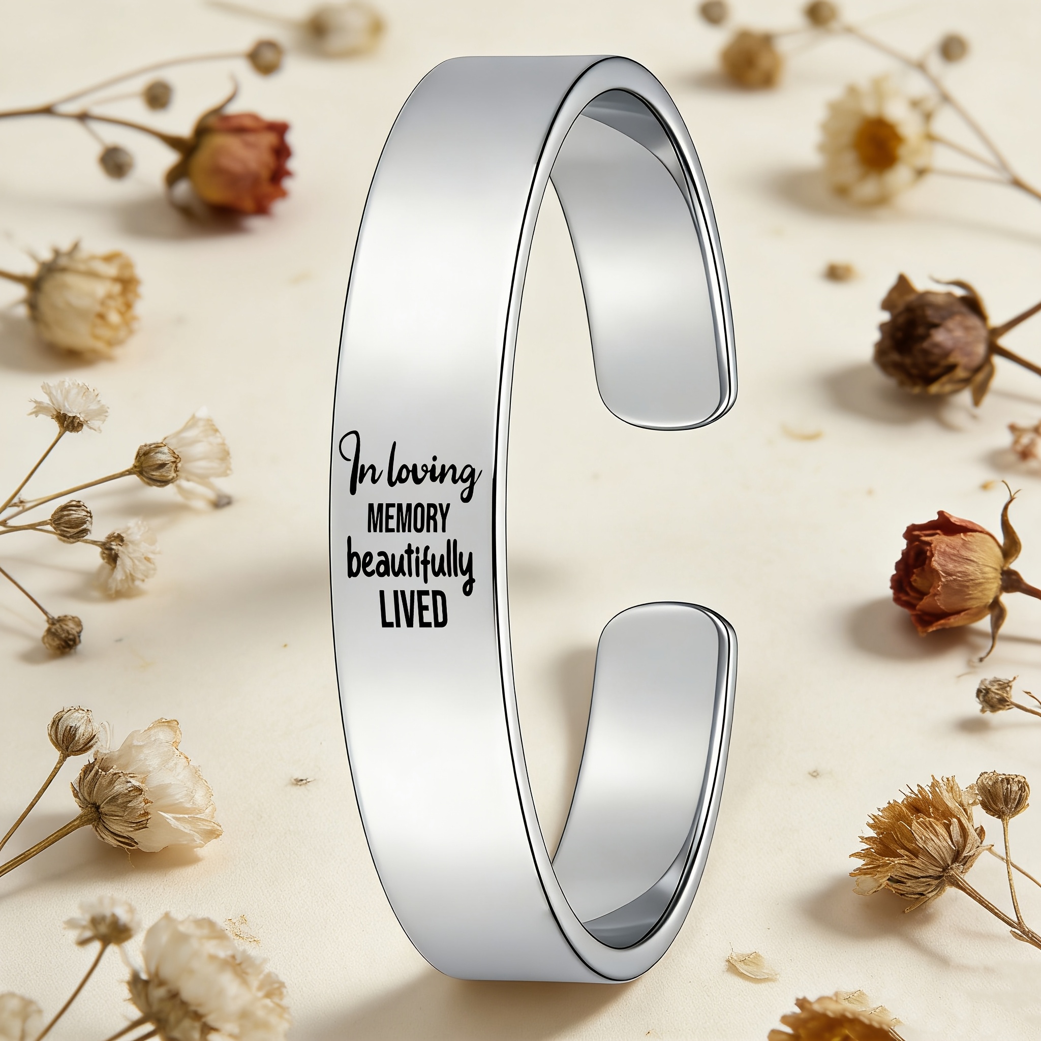 In Loving Memory Stainless Steel Open Bangle Bracelet